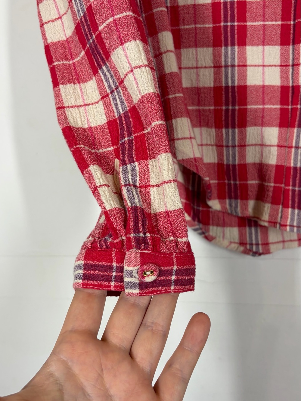 Suzie Kondi Koubi Button Up Plaid Gauze Blouse Size Medium - Picture 9 of 12